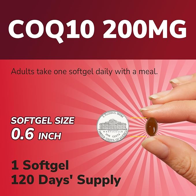 CoQ10 200 mg with Extra Virgin Olive Oil High Absorption CoQ10 Ubiquinone Max Potency Heart &amp Cellular Energy Support Powerful Antioxidant Easy to Swallow Once Daily 120 Softgels