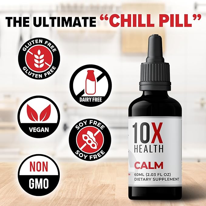 10X Health Calm (AM) &amp Sleep (PM) Bundle - L Theanine &amp GABA Liquid + Magnesium Supplement L-Theanine &amp Organic Melatonin Capsules - 30-Serving Dropper + 60 Capsules