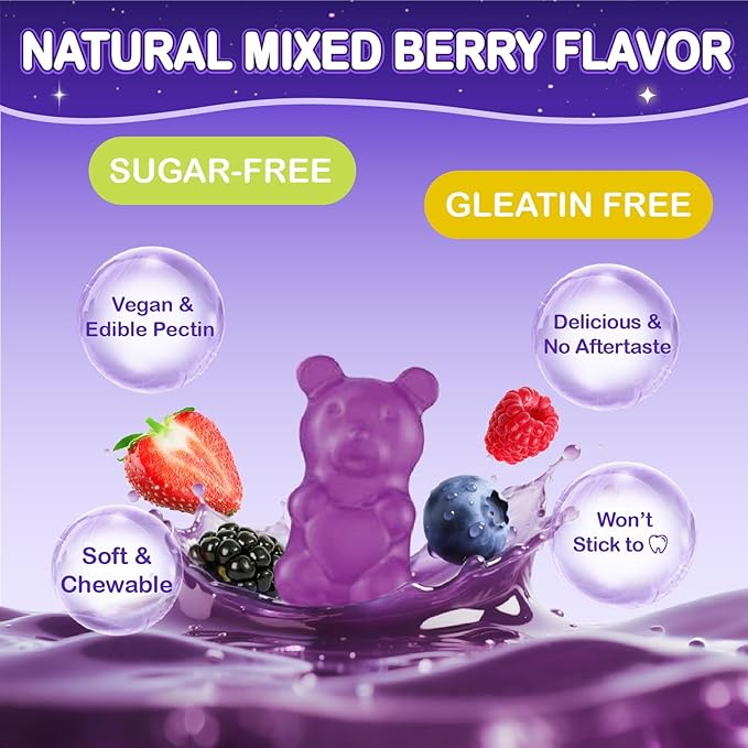 Magnesium Glycinate Gummies for Kids 4+: Sugar Free Magnesium Bisglycinate Gummy with Chamomile L-Theanine Lemon Balm B6 Omega 3 Zinc - Gluten Free Non-GMO Vegan Mixed Berry Flavor