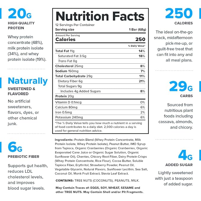 Legion Protein Bar Peanut Butter Jelly - 100% Whey Protein Soy Free Protein Bars with Prebiotic Fiber - Low Fat Healthy Protein Bar - Gluten Free Naturally Flavored Low Sugar Protein Bars (12 Count