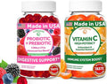 Lunakai USA Made Probiotic + Prebiotic &amp Vitamin C Gummies Bundle – Digestive Balance &amp Daily Antioxidant Support – 60 Non-GMO Gummies Each