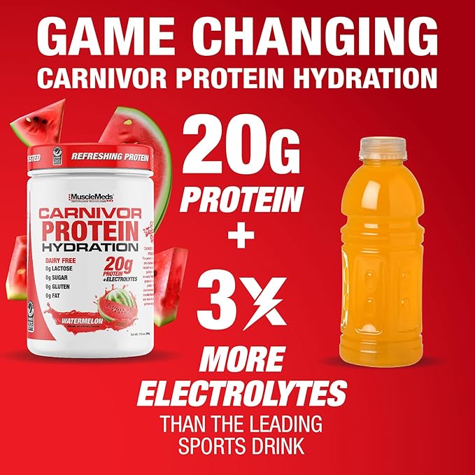 MuscleMeds Carnivor Protein Hydration Drink Powder 20g Refreshing Protein Isolate Lactose Free Sugar Free Electrolytes Muscle Building Recovery Halal Certified Watermelon 20 Serve