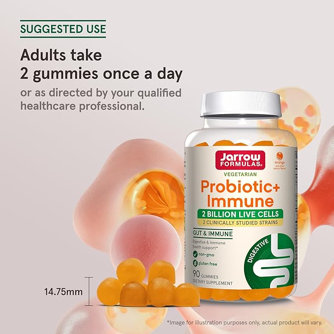 Jarrow Formulas Probiotic+ Immune Gummies 2 Billion CFU Supplement for Digestive Health and Immune Support 90 Orange Flavor Probiotic Gummies 45 Day Supply12 Packs
