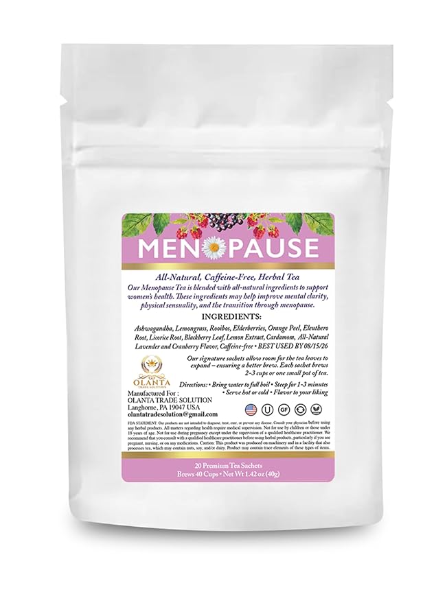 MENOPAUSE SUPPORT TEA - advance menopause support hot flashes tea with Licorice Root Blackberry Leaf Lemon Extract Ashwagandha - 20 Premium Tea Sachets