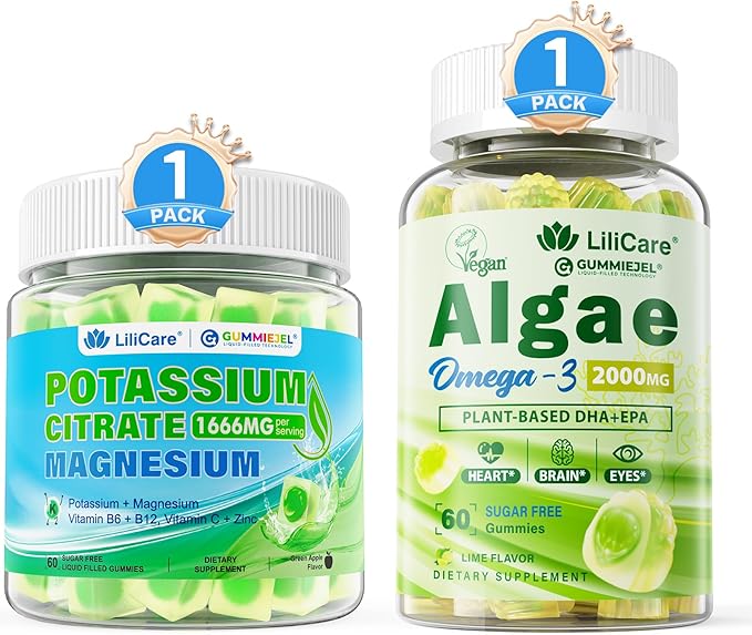 Omega 3 Gummies 2200mg Potassium Citrate Gummies 1666mg for Adults 2 Pack