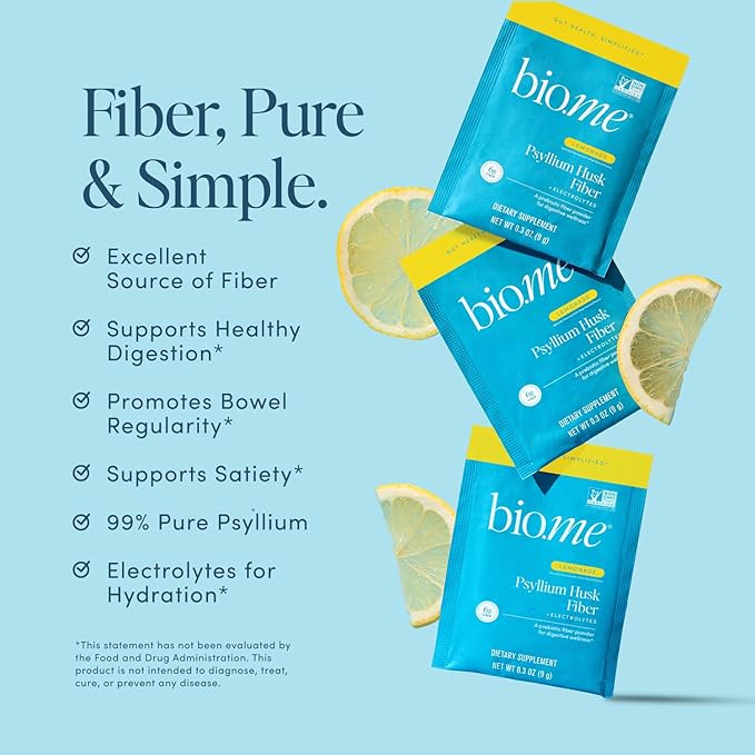 Psyllium Husk Fiber Lemonade 20 Count Travel Packs (6g Per Packet) - Psyllium Husk Powder for Digestive Health &amp Bloating Relief Gluten Free Sugar Free Prebiotic Fiber Powder Non-GMO Supplement