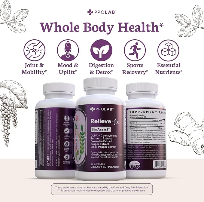 PPO Lab BioAssist® Relieve-Fx + Immune-fx Recovery Relief Joint Detox Mood Immune Pulmonary Lung Support Supplement Factors Clean Certified® Non-GMO