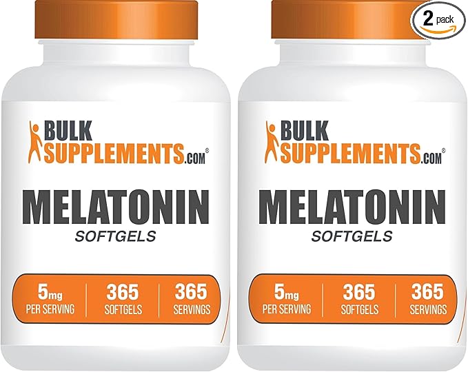 BulkSupplements.com Melatonin 5 mg Softgels - Melatonin for Adults Sleep Supplement - 5mg Melatonin per Serving Gluten Free 1 Softgel per Serving 365 Count (Pack of 2)