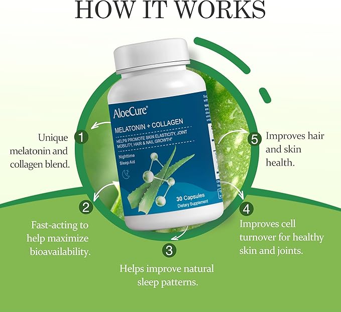 AloeCure Aloe Vera Capsules 2 Pack - VeraFlex 1btl Melatonin+Collagen 1btl