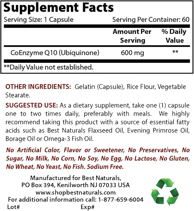 Best Naturals CoQ10 600 mg &amp Magnesium Glycinate 425 mg