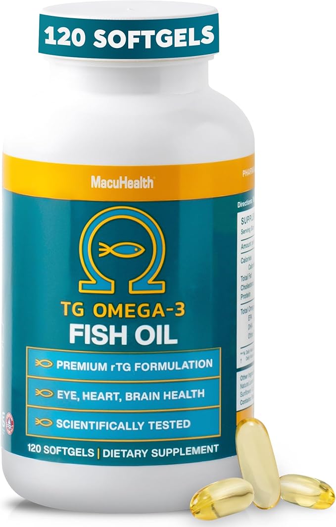 Macuhealth Omega 3 Fish Oil - 1100mg DHA 1100mg EPA Eye &amp Brain Health Supplement Triglyceride Formula 120 Softgels