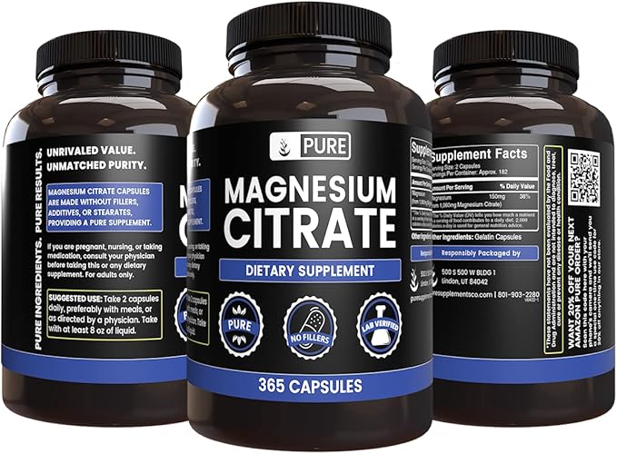 Pure Original Ingredients Magnesium Citrate (365 Capsules) No Magnesium Or Rice Fillers Always Pure Lab Verified