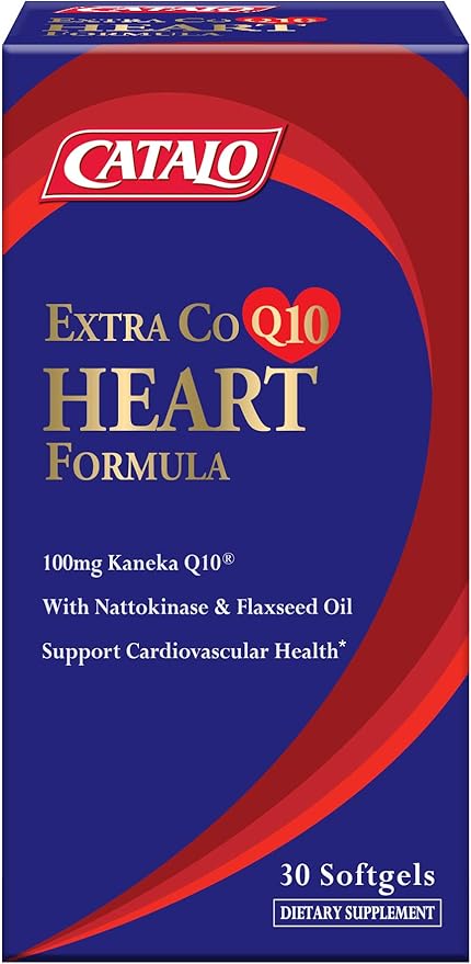 CATALO Extra CoQ10 Formula - 100mg Coenzyme Q10 Flaxseed Oil Fermented Soybean Extract 60 Softgels Gluten-Free