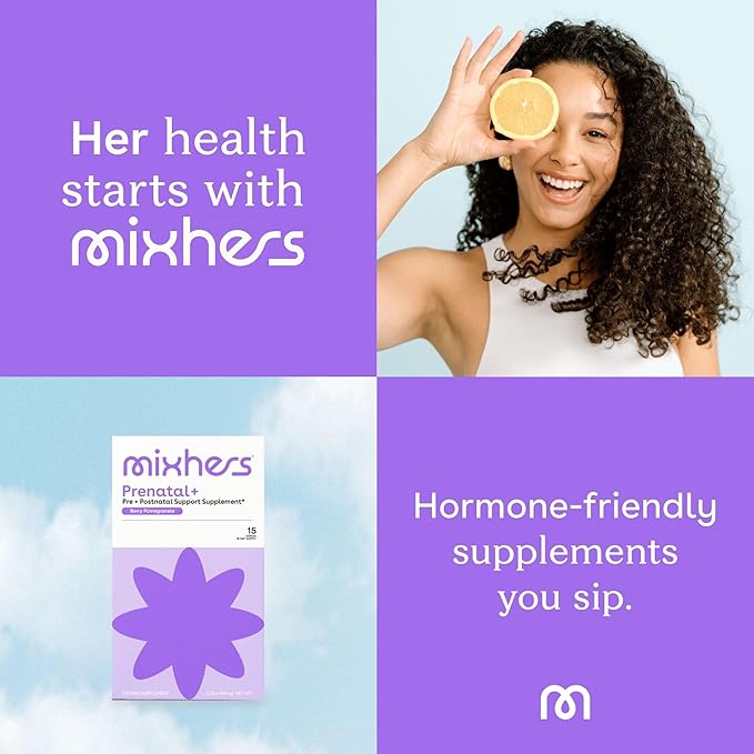 MIXHERS Prenatal + Pre + Postnatal Vitamins Drink Mix | Formulated with Vitamin A C D E &amp K | Berry Pomegranate Flavor | 15 Stick Packets | 1 Pack