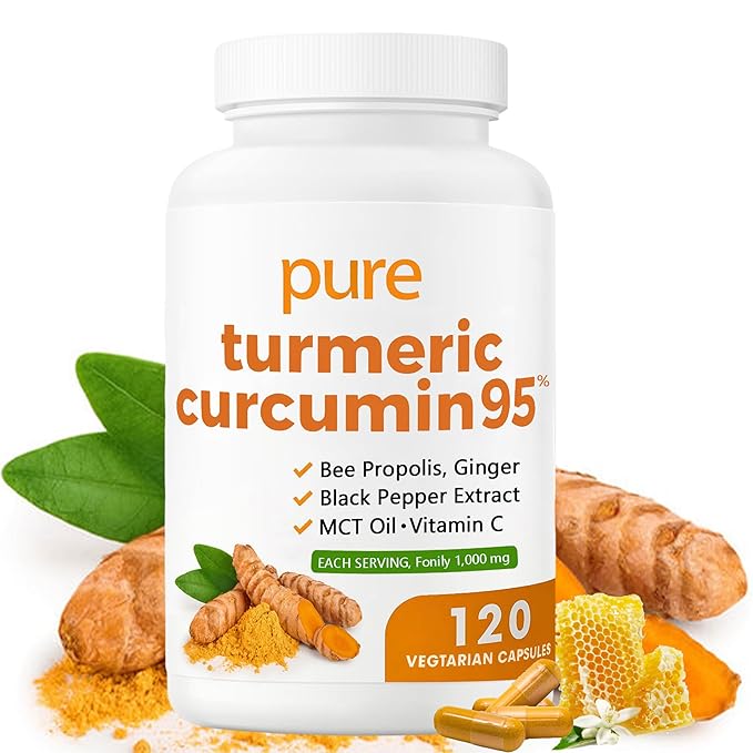 Nivelle Turmeric Curcumin 95 1000mg - 95% Turmeric Complex Supplement with Bee Propolis Ginger MCT Oil Fat Soluble Vitamin C &amp Black Pepper Non-GMO Gluten Free 120 Capsules