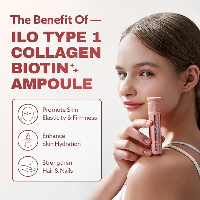 ILO Type 1 Liquid Collagen Drink – 3000mg Marine Collagen with Biotin &amp Ceramide | Skin Glow &amp Hydration | Orange Flavor | 14 Bottles – Korean Beauty Supplement