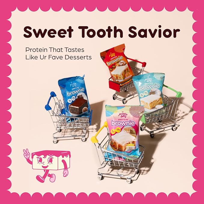 Prime Bites High Protein Brownie (12 Per Box Birthday Cake Blondie) - 19g of Protein 5g of Collagen Gluten Free Low Sugar Treat Delicious Protein Snack