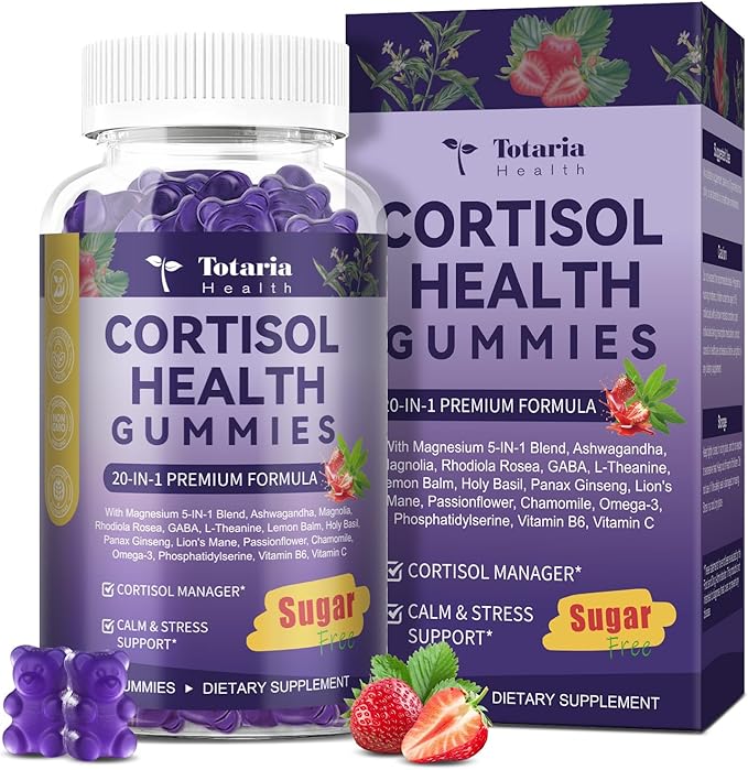 Cortisol Supplements for Women &amp Men 20-in-1 Cortisol Gummies with Ashwagandha Rhodiola Rosea Magnesium Phosphatidylserine Calm Focus Mood Support Healthy Cortisol Levels 30 Day Supply