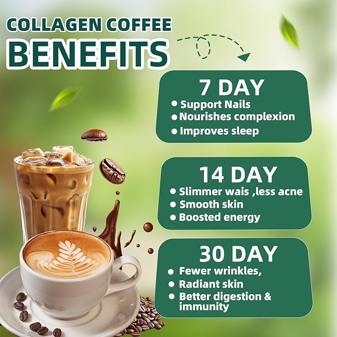 Skiseoy 20x Collagen Chia Coffee - 11-in-1 Coffee Shape Mix with L-Glutathione for Skin Hair Joints - Boost Energy and Focus Vegan Friendly 45 Servings