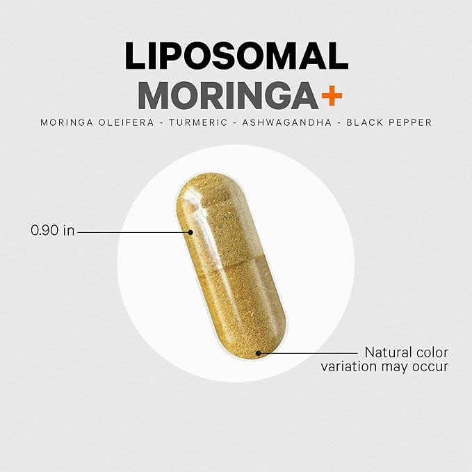 Codeage Liposomal Moringa+ Supplement 400mg Moringa 50:1 Extract - Turmeric Ashwagandha Black Pepper 3-Month Supply Vegan Moringa Powder - 180 Capsules