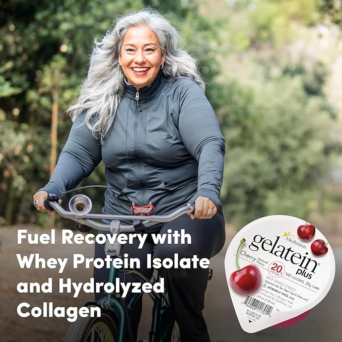 Gelatein Plus Cherry: 20 grams of protein. Ideal for clear liquid diets swallowing difficulties dialysis and oncology. Great pre or post-workout snack. (12 pack)