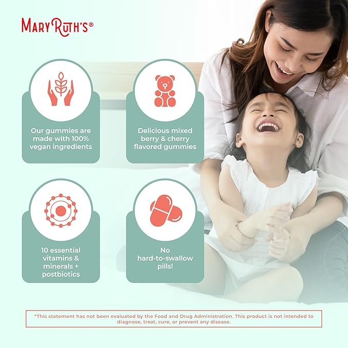 MaryRuth Organics Toddler Multivitamin Gummies + Postbiotics | USDA Organic | Vitamins for Kids Ages 2+ | Immune Support | Vitamin C | Vitamin D3 | Vitamin A | Zinc | Vegan | Non-GMO | 60 Servings