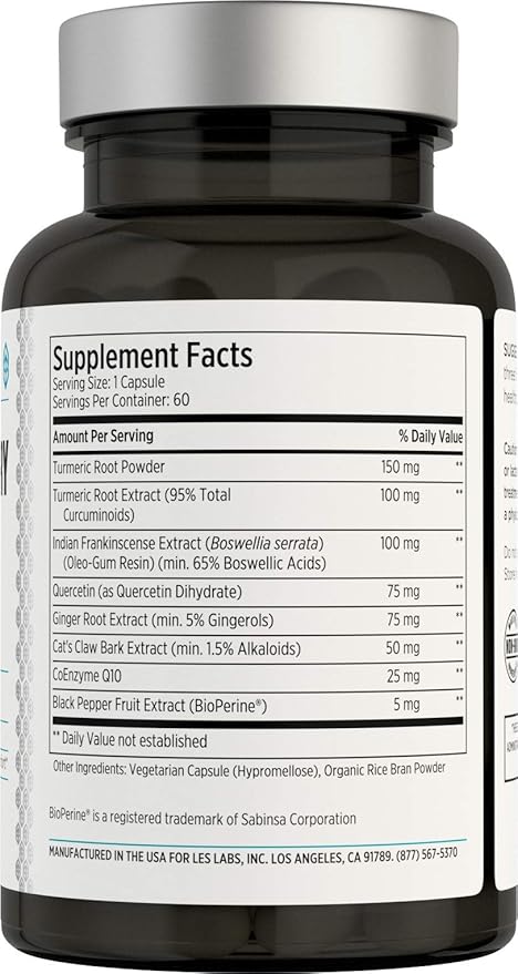 LES Labs Inflammatory Health – Joint Support Muscle Function &amp Relaxation Mobility– Turmeric Boswellia Quercetin Ginger &amp CoQ10 – Non-GMO Supplement – 60 Capsules
