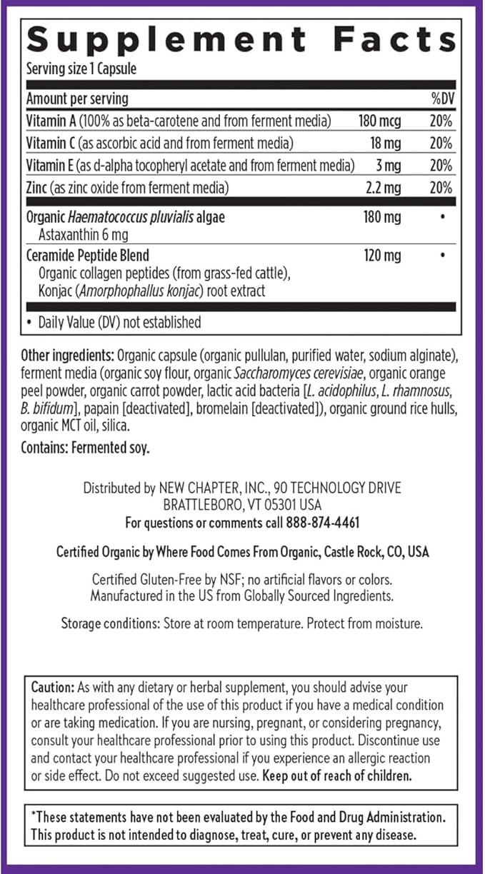 New Chapter Daily Skin Renewal Supplement Clinical-Strength Astaxanthin for Youthful Skin Care + Collagen Protection with Vitamin C Vitamin A E &amp Zinc - 30 Capsules