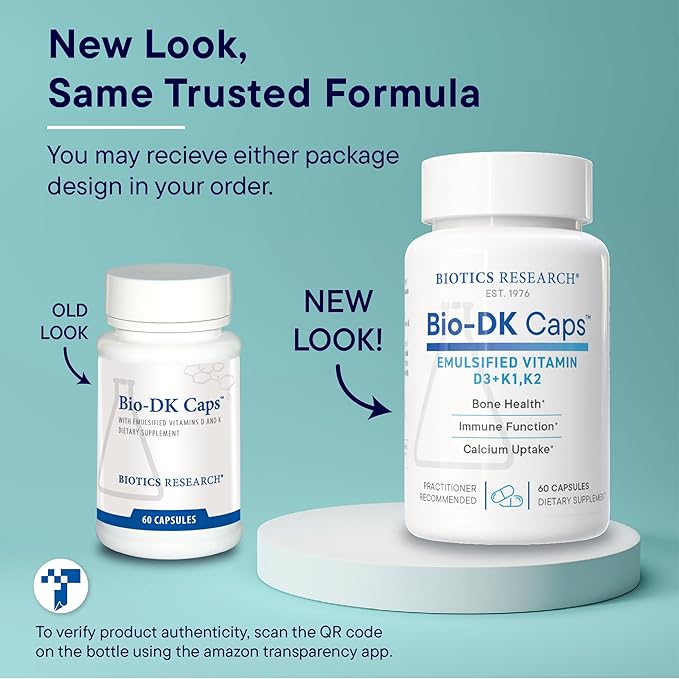 BIOTICS RESEARCH Bio-DK Caps™–Emulsified Vitamin D and K Vitamin D3 125 mcg &amp Vitamin K (k1k2) 550 mcg- MK7– Vitamin D3 K2 K1 Stronger Bones Musculoskeletal Strength Healthy Heart &amp BMI 6
