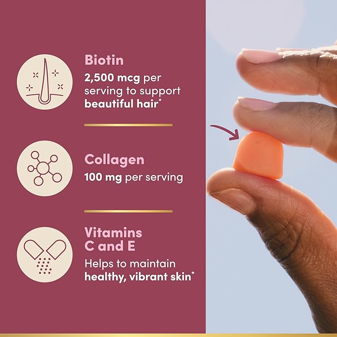 Nature's Bounty Optimal Solutions HairSkin and Nails Collagen Pectin Gummies100 mg Collagen &amp 2500 mcg Biotin Per ServingNo Stick GummyTropical Citrus Flavor100 Total Servings200 ct (Pack o