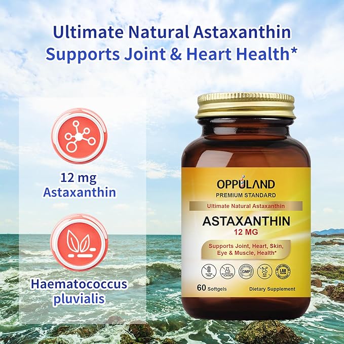 Astaxanthin 12mg | 60 Softgels | Supports Joint Heart Skin and Muscle Health