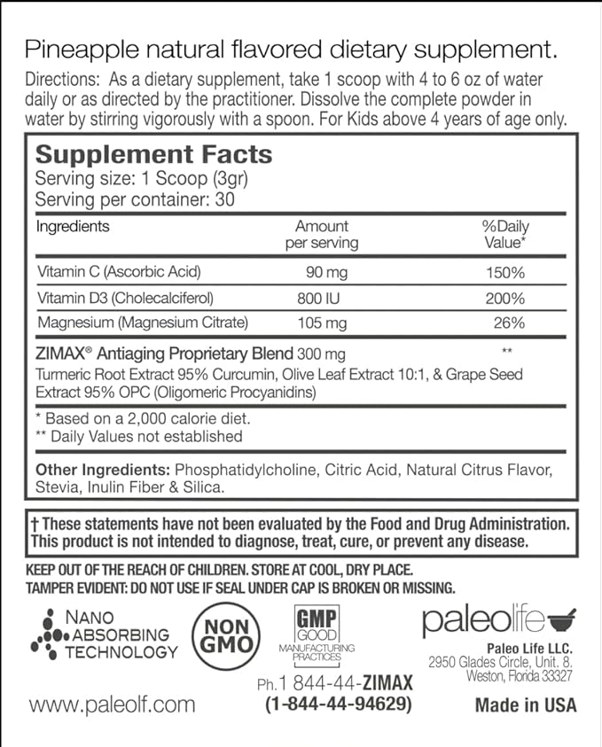 ZIMAX Junior Super ANTIOXIDANT for Children and Adolescents Between 4 and 16 Years - 100% Natural with Vitamin c Magnesium and Vitamin d3 - High Absorption Curcumin Ginger + Minerals