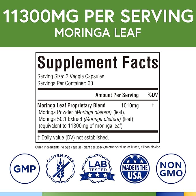 Terranics Magnesium Complex &amp Moringa Capsules Bundle - 500mg 5 Forms Magnesium Glycinate Citrate Malate Aspartate Gluconate + 11300mg Pure Moringa Leaf Powder 120 Capsules Each