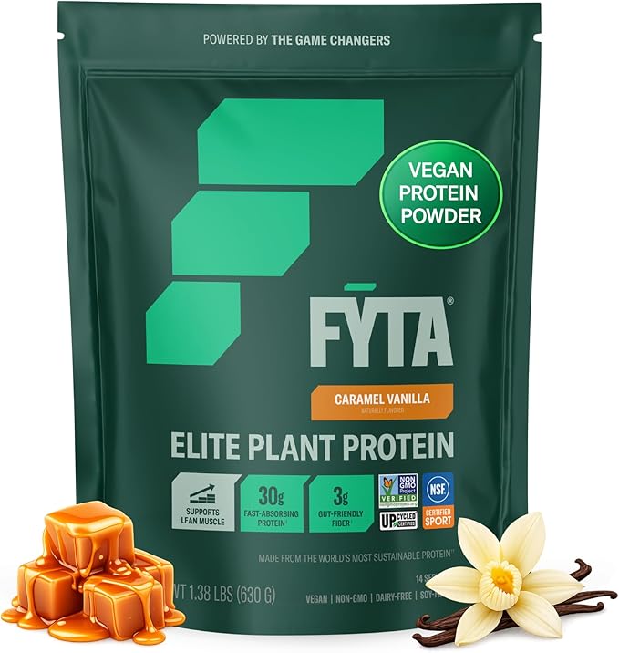 FYTA - Vanilla Protein Powder Plant Based with Better Taste &amp Texture Than Whey Protein - Non-GMO &amp Dairy Free Protein Powder Vegan for Women &amp Men - Caramel Vanilla 630g