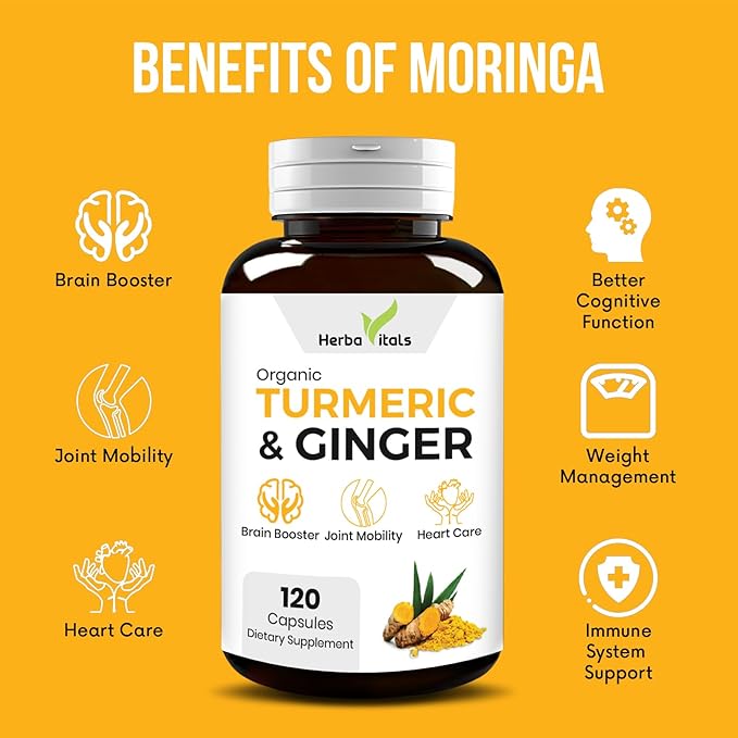 Turmeric and Ginger Capsules| Turmeric Curcumin with Ginger(120 Capsules) 500mg|Best Turmeric with Ginger Supplement|3rd Party Lab Tested