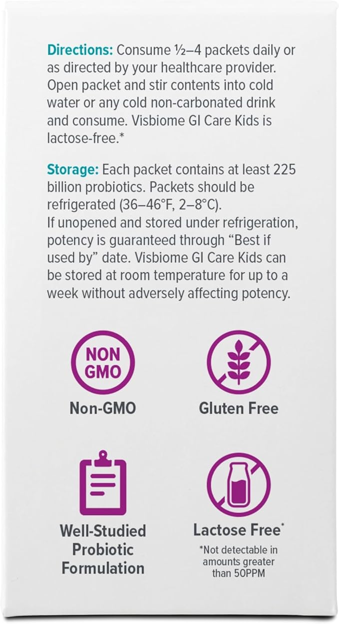 Visbiome® GI Care Kids - High Potency Probiotic for IBS &amp UC Symptoms - Wild Berry Flavor No Dyes- 225 Billion CFU Live Probiotics for Children Cold Chain Shipping 120 Packets
