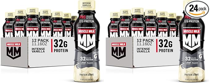 Muscle Milk Pro Advanced Nutrition Protein ShakeIntense Vanilla11.16 Fl Oz32g Protein1g Sugar16 Vitamins &amp Minerals5g FiberWorkout RecoveryEnergizing SnackPackaging May Vary(Pack of 24)