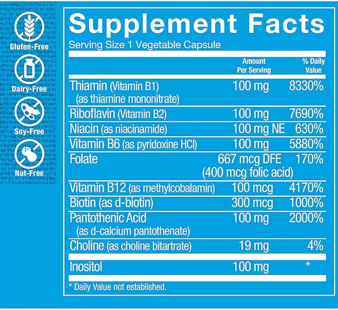 The Vitamin Shoppe Vitamin B-Complex Supplement High-Potency B Vitamins for Energy Production Stress Support &amp Nutrient Metabolism Gluten Free 100 Vegetable Capsules
