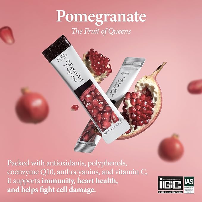 Korean Collagen Jelly Sticks - 25 Pomegranate Flavored Marine Collagen Peptide Snacks for Anti-Aging- Collagen Protein Sugar-Free Travel Packs for Hair &amp Nail Strength