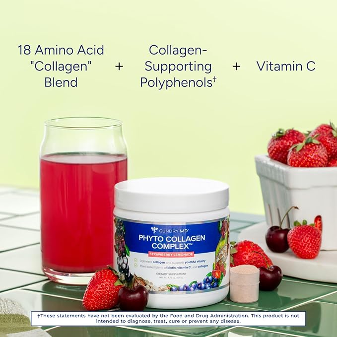 Gundry MD Phyto Collagen Complex Strength Supporting Multivitamin Powder Supplement with Vitamin C Amino Acids and Polyphenols - Strawberry Lemonade (1)