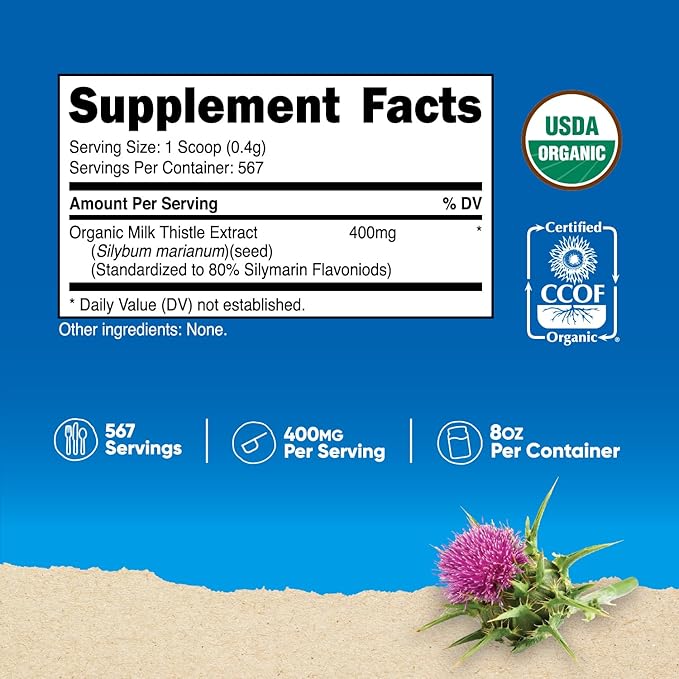 Nutricost Organic Milk Thistle (Silybum Marianum) 8 oz per Container (Unflavored) - Non-GMO Gluten-Free