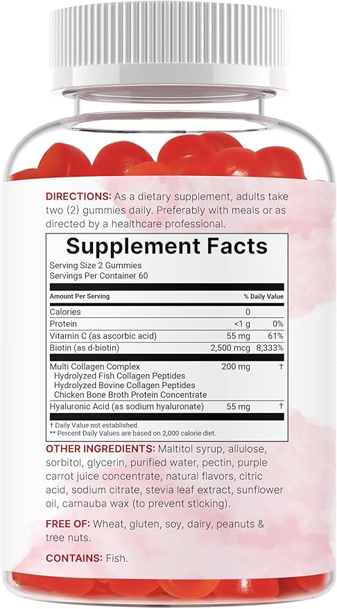 Micro Ingredients Multi Collagen Peptides 120 Collagen Gummies | Type IIIIIIVX Protein with Biotin Hyaluronic Acid &amp Vitamin C Complex | Pomegranate &amp Berry Flavored | Sugar Free Non-G