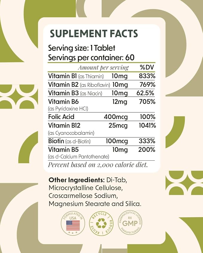 Alpha &amp Omega Nutrition Vitamin B-Complex + Folic Acid Support Neurological Health Energy Levels &amp Nervous System Support Vitamin B12 Biotin &amp More - 60 Tablets 2 Mo Supply