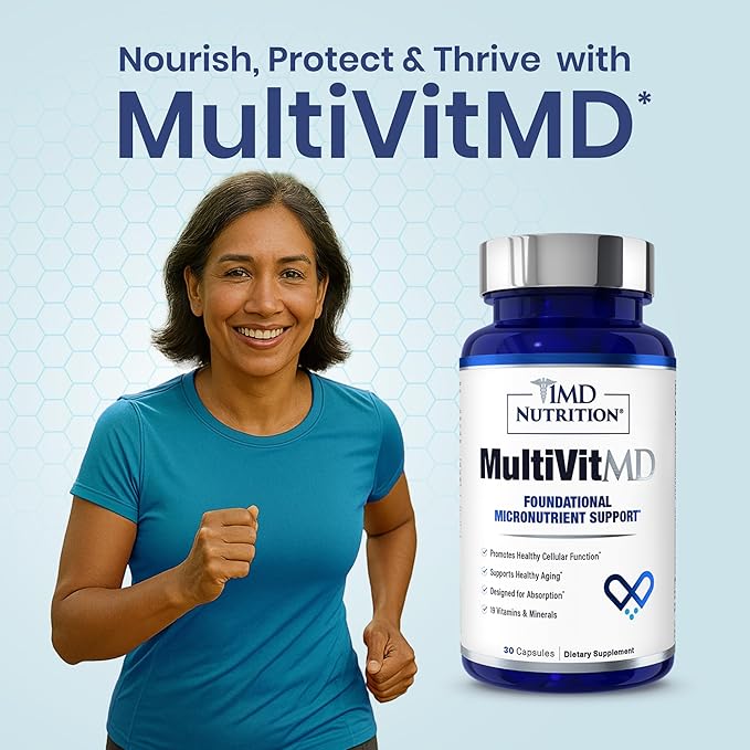 1MD Nutrition MultiVitMD Daily Multivitamin – 19 Essential Vitamins &amp Minerals for Adults Over 55 | Supports Healthy Aging Heart Brain Bone &amp Immune Health | Designed for Absorption | 30 C