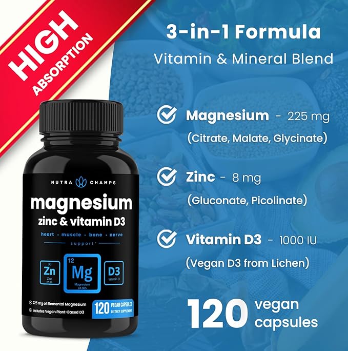 NutraChamps Magnesium Zinc &amp Vitamin D3 Capsules and Digestive Enzymes Capsules 2 Pack Bundle