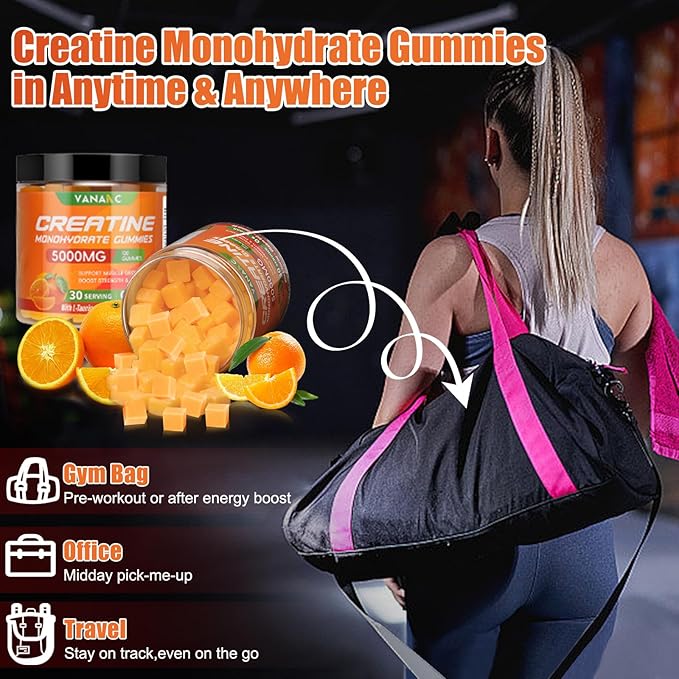 Creatine Monohydrate Gummies 5000mg 120 Count Sugar Free Pre Workout Supplement - Creatine with L-Taurine Vitamin B6 &amp B12 for Muscle Growth Strength &amp Energy - Chewable Gummy for Men &amp