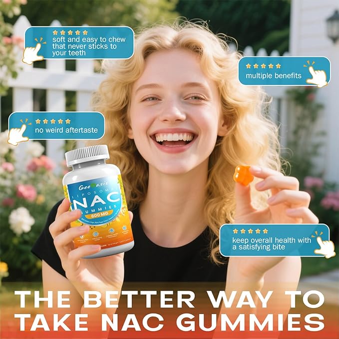 Niacinamide 500mg &amp Liposomal NAC Gummies Chewable Vitamin B3 &amp N-Acetyl Cysteine Supplement Antioxidant Immune Support
