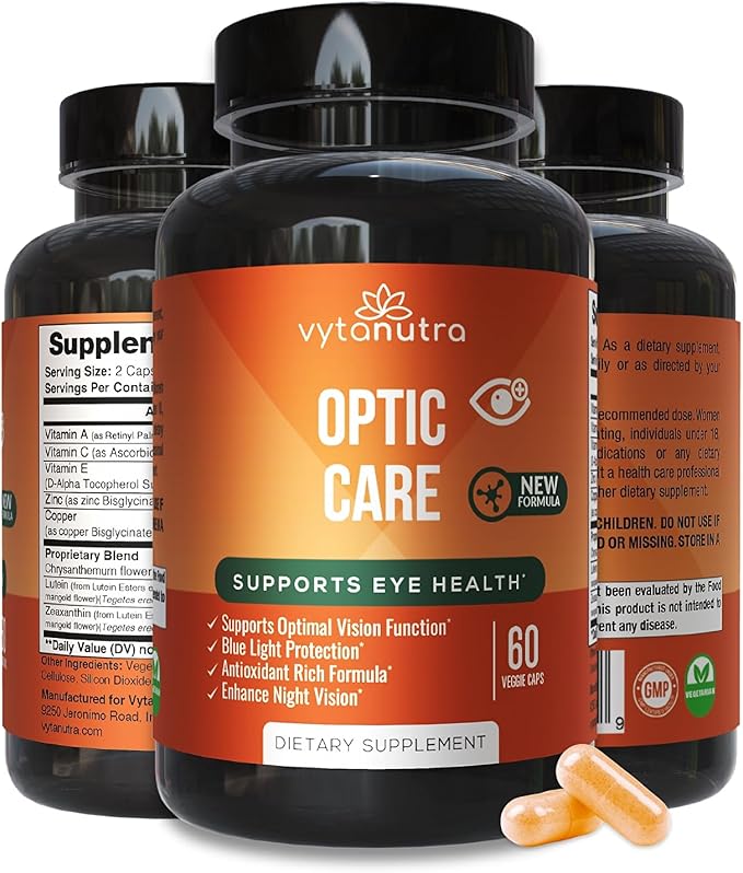 Optic Care Eye Vitamins – Lutein Zeaxanthin Vitamins A C E Zinc Copper Chrysanthemum &amp Goji – Antioxidant Micronutrient Formula for Vision Support – 3 PK