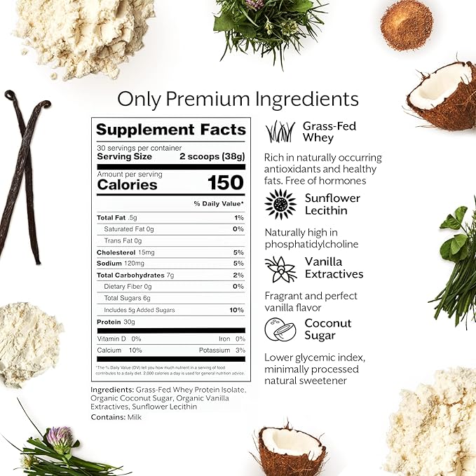 ProMix Nutrition Whey Protein Isolate Powder - Grass-Fed - ­Post Workout Fitness &amp Nutrition Shakes Smoothies Baking &amp Cooking Recipes - Gluten-Free &amp Keto-Friendly - Vanilla - 5 Pound (