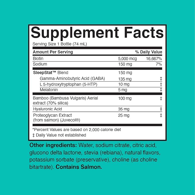 Dream Water Beauty Sleep Aid Drink Supplement Melatonin 5mg GABA 5-HTP Plus Biotin for Healthy Skin Hair and Nails 2.5 oz Liquid Sleep Shots Zen Tonic 24-Count